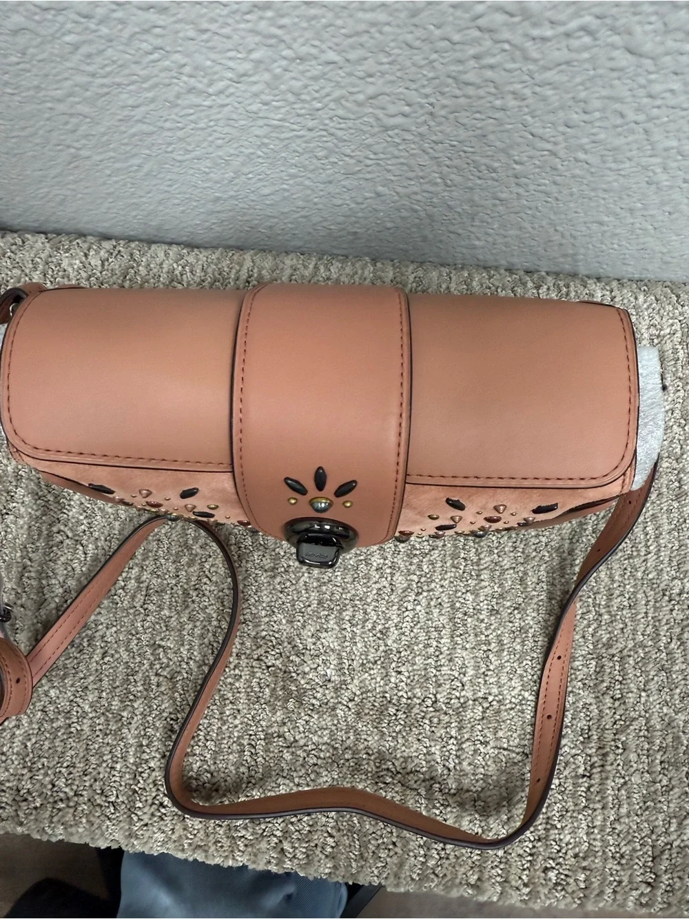 Coach Page Prairie Rivets Coral Pink Leather Studded Turnlock Shoulder/Cross Bag